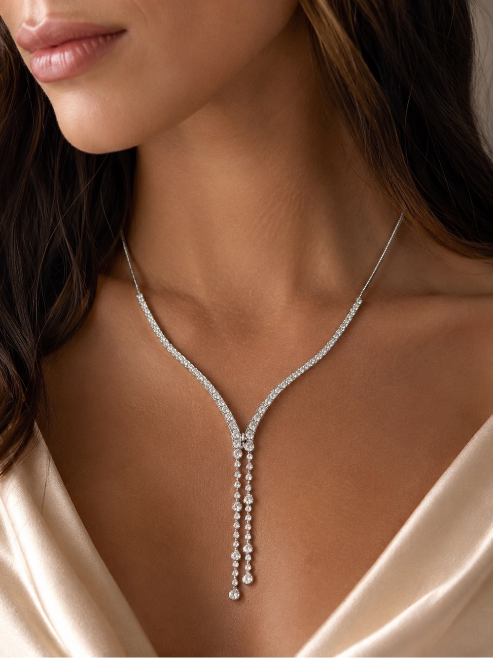 Swarovski Silver Clear Crystal Y-Drop Necklace